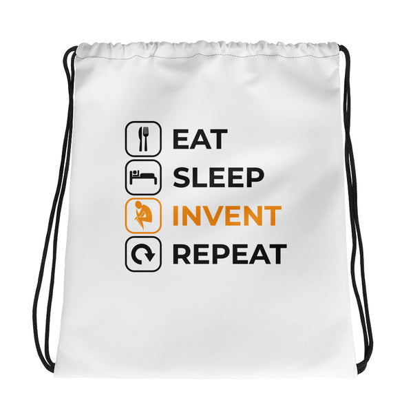 Eat Sleep Invent Repeat Drawstring Bag
