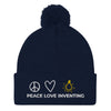 Peace Love Inventing Pom-Pom Beanie